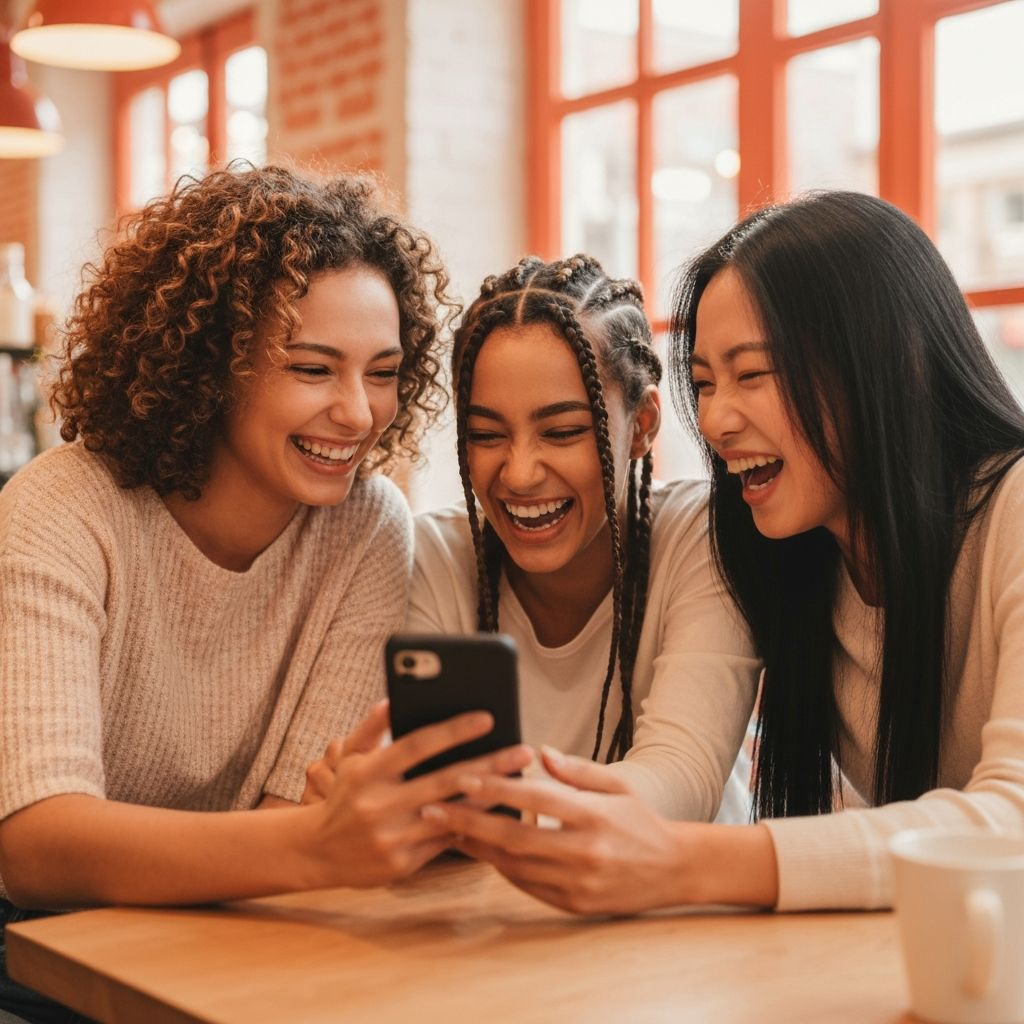 Friends sharing quiz results on phone
