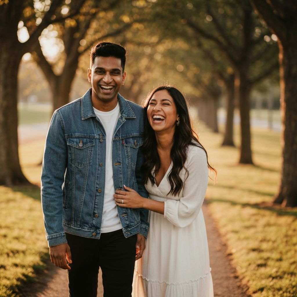 Happy couple laughing together